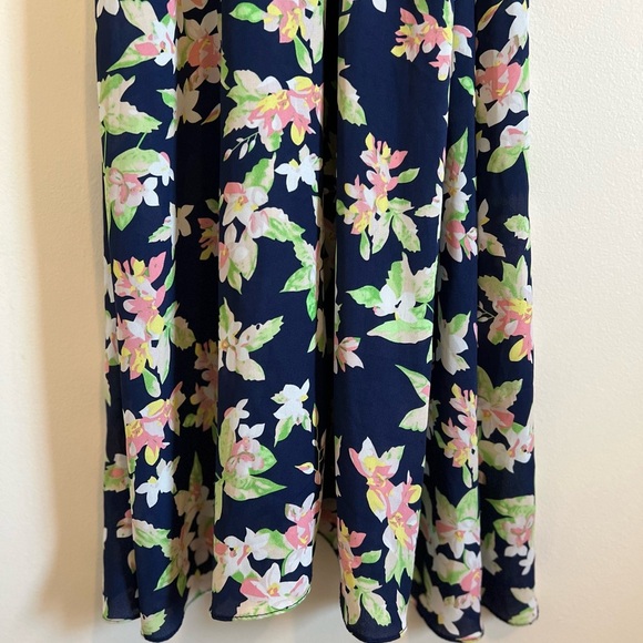 Womens Maxi Dress Floral Blue Blouson Chiffon Flowy Whimsical Spring Flounce - Picture 11 of 16